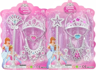 Prinsessenset kroon en scepter met ketting en oorbellen