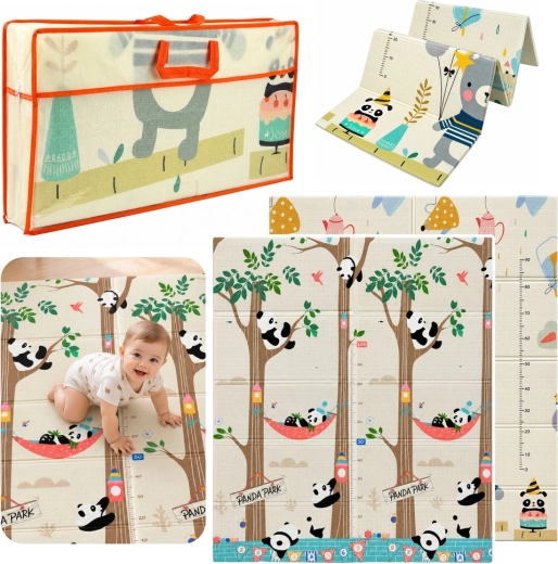 Dubbelzijdige opvouwbare educatieve XPE-schuimmat voor kinderen met panda's en beertjes 180 × 150 cm