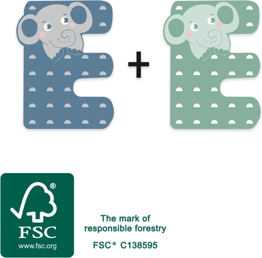 Small foot houten letter E met olifant - 1 stuk