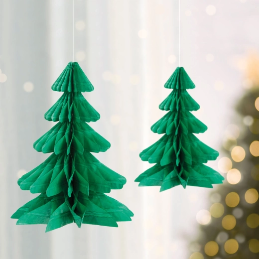 Papieren 3D-lampion in de vorm van een kerstboom – set van 2 stuks