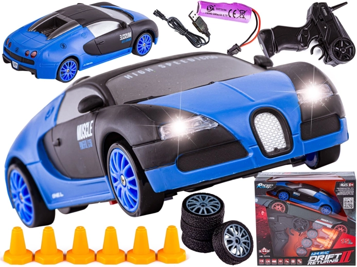 RC driftauto Bugatti 1:24 2,4 GHz 4WD zwart-blauw