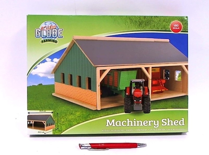 Kids Globe Farming houten garage voor vier tractoren 1:50