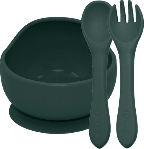 Siliconen eetset met zuignap Misty Green (kom + bestek) 6m+