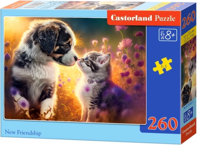 Puzzel 260 stukjes – kitten en hondje: nieuwe vriendschap