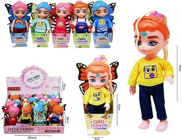 Modieuze pop met rekbaar haar 16 cm