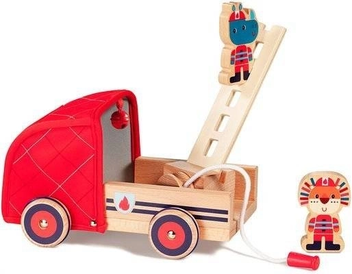 Houten brandweerwagen met slang, ladder en bel LILLIPUTIENS Neushoorn Marius 2+