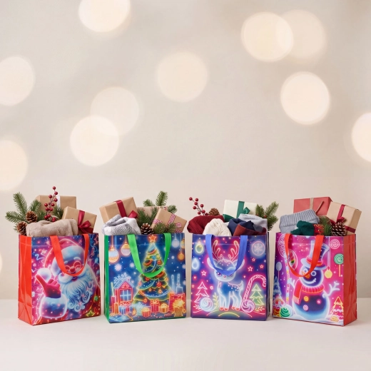 Kerstcadeautas met iriserend oppervlak, 23 × 22 × 11 cm - 1 stuk