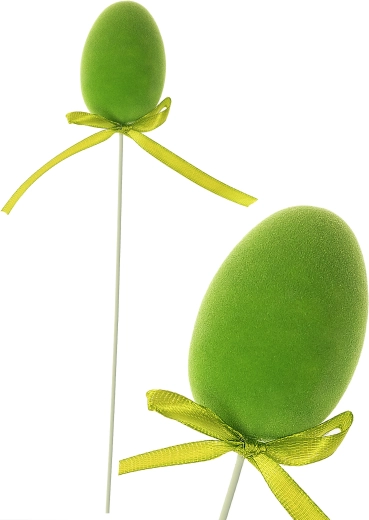 Paasei op prikker met mosimitatie 4 × 25 cm