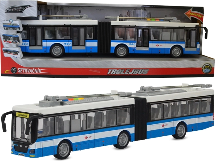 Trolleybus met harmonica 1:16 blauw‑wit