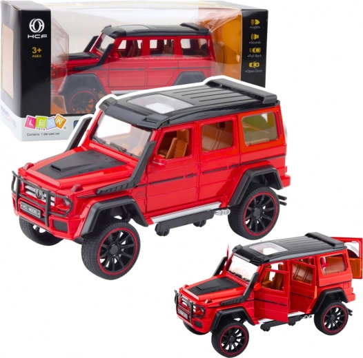 Metalen terreinwagen met pull-back aandrijving, openende deuren, rood 1:22