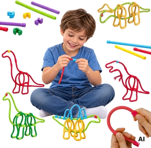 WOOPIE creatieve bouwset met rietjes en verbindingsstukken, dinosaurussen, 117 onderdelen