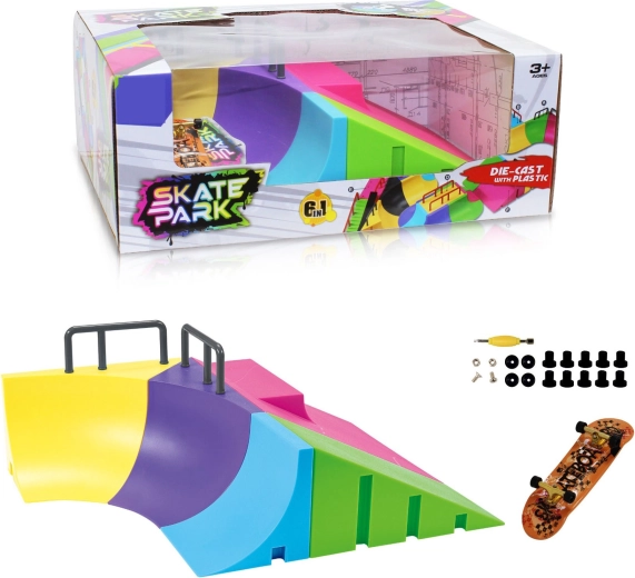 Modulair skatepark 6-in-1 met quarter pipe en fingerboard