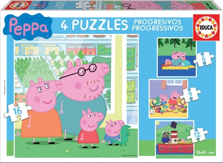 Puzzel EDUCA Peppa Pig 4 in 1 (6, 9, 12, 16 stukjes)