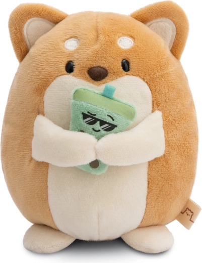 Pluchen Shiba Inu Hiro MyMochi 16 cm met bubble tea in cadeaubox