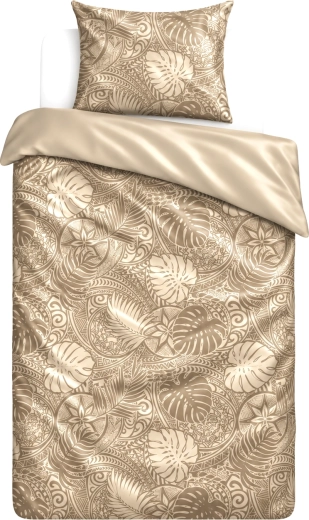 Katoenen satijnen beddengoed MILAGRO VERDE Tropische bladeren beige 140 × 200 cm