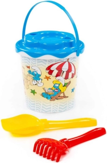 Zandset Smurfen emmer met zeef Zonnetje