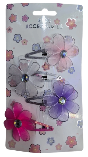 PINK set haarspeldjes met tule bloemen, mix van kleuren (4 stuks)