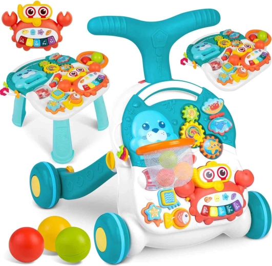 Kinderloopwagen met educatieve tafel 3-in-1 RK-810 wit-blauw