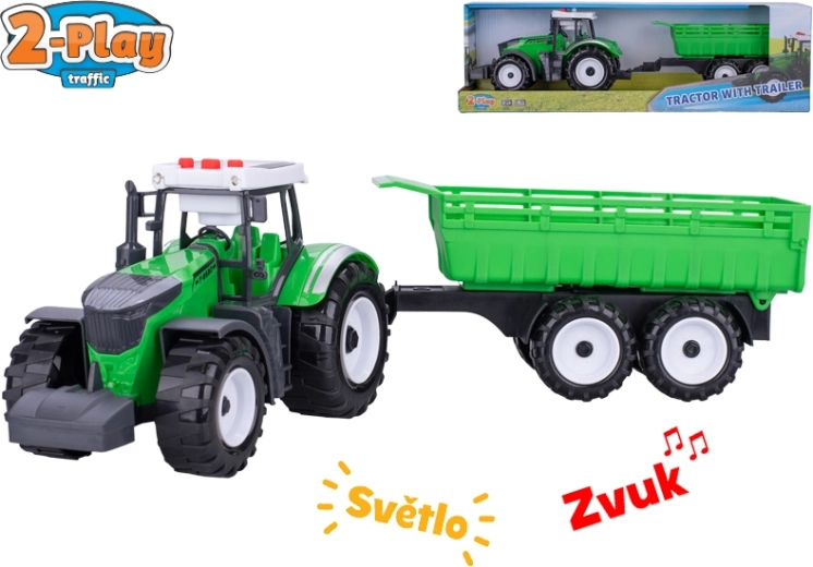 2-Play tractor met aanhanger met lichten en geluiden, vliegwiel, 45 cm