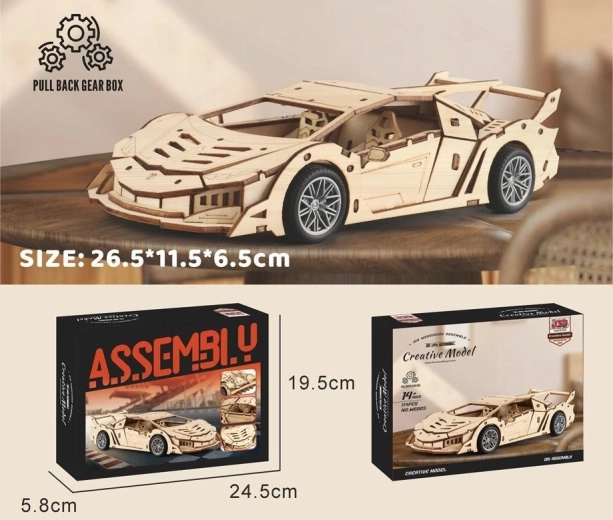 Houten bouwset raceauto 26,5 cm