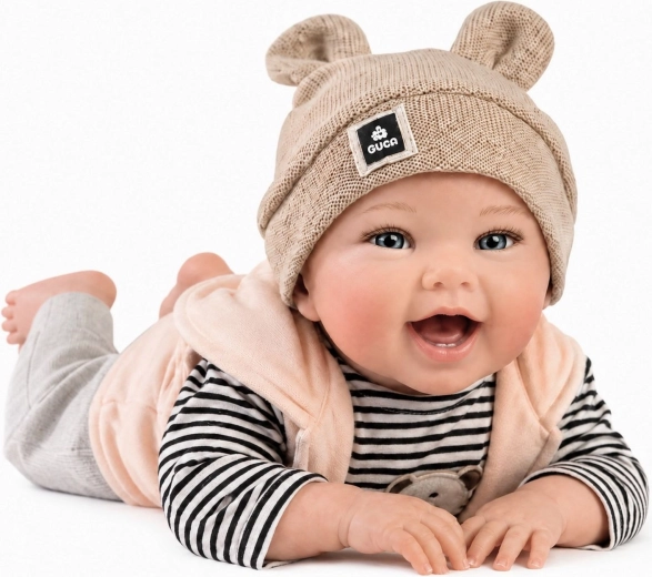 Guca Oliver realistische verzwaarde babypop met geluiden en zacht stoffen lichaam, 42 cm