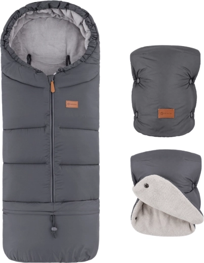 Petite&Mars winterset: voetenzak Jibot 3-in-1 en kinderwagenhandschoenen Jasie charcoal grey