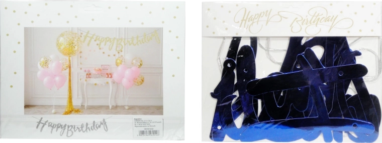 Papieren slinger Happy Birthday – transparant, enkelzijdig