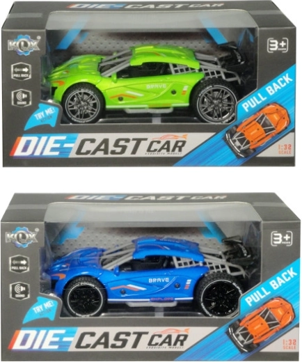 Metalen sportautootje met licht en terugtrekmechanisme