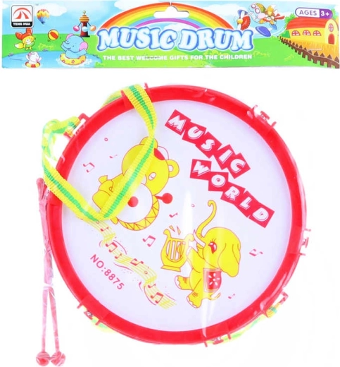 Kinderdrum met dieren 19 cm met 2 drumstokken