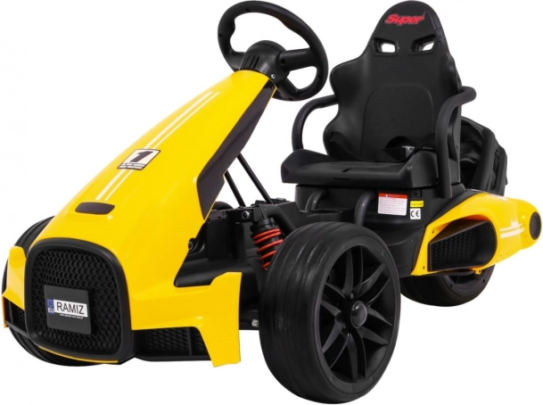 Elektrische kinder-gokart geel met verstelbaar stuur RAMIZ XR-1