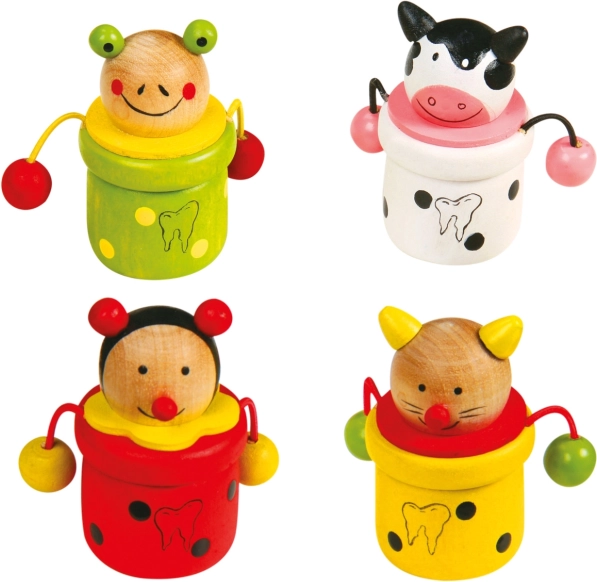 Houten doosjes voor tandjes Dieren 4 stuks