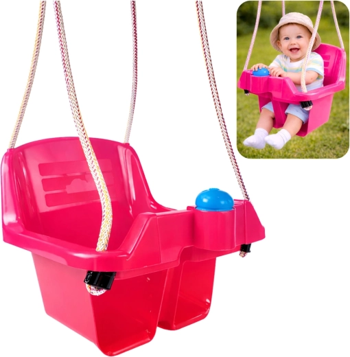 Roze baby-schommel met emmerzitje