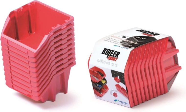 Set van 10 opbergboxen Bineer Short, 180 × 98 × 118 mm, rood