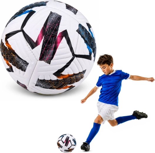 Trainingsvoetbal maat 5, wit met kleurrijk patroon (22 cm)