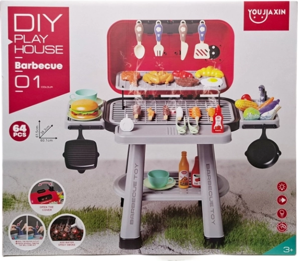 Kinder tuinbarbecue met verlichting en waterdamp-effect (64 delen)
