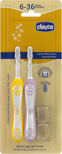 Chicco set kindertandenborstels Lilac-Mustard 6–36 m, 2 stuks