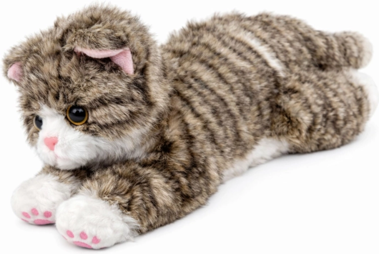 Pluche liggend beige katje 38 cm