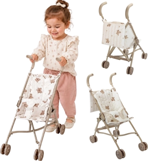 Woopie Royal vintage poppenwagen met teddybeerpatroon
