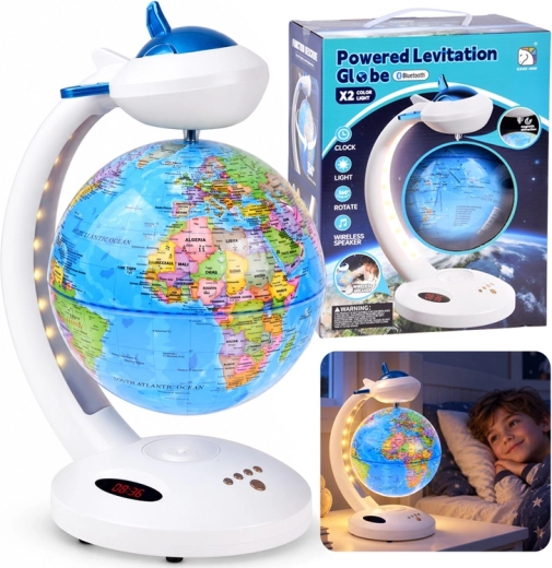 Levitatieglobe 4-in-1 met 360° rotatie (LED-lampje, Bluetooth-speaker, klok)