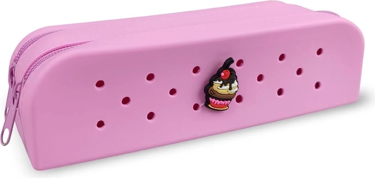 Gifty dubbele siliconen etui roze met decoratieve pin