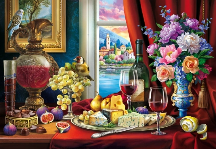 Puzzel Stilleven met wijn 1000 stukjes