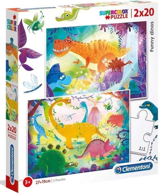 Puzzel 2×20 Super Color – grappige dinosaurussen