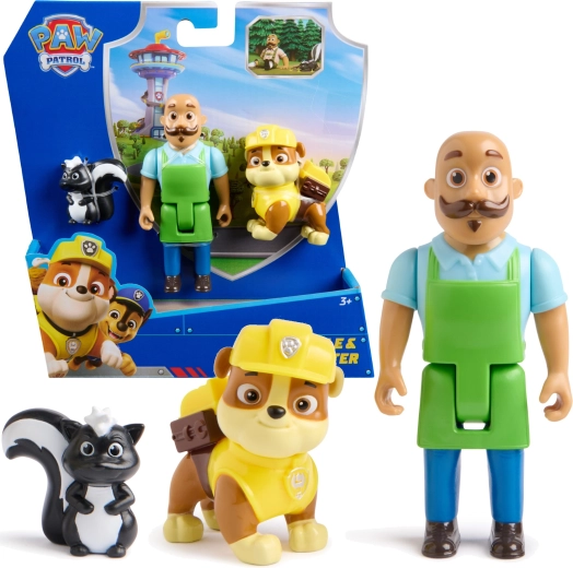 Paw Patrol – set van 3 figuren Rubble, meneer Porter en stinkdier