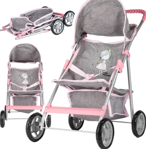 Poppenwagen Little Princess Grijs