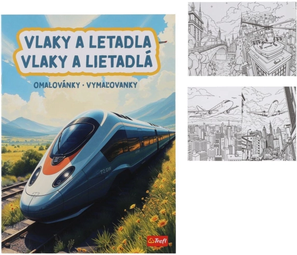 Kleurboek met treinen en vliegtuigen