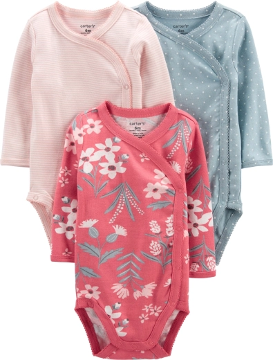Carter’s babyrompers met lange mouwen, roze, 3 stuks