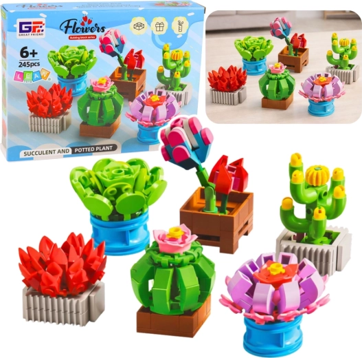 Bouwset bloemen in bloempotten 245 stukjes, 6 modellen