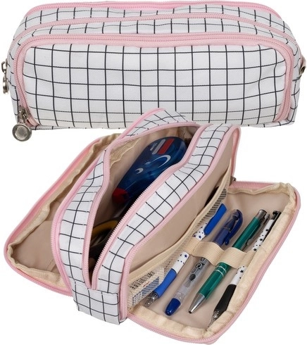 Grote driekameretui in geruit design