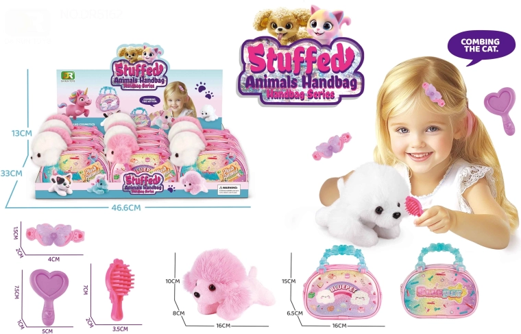 Pluche hondje in tas 16 cm met accessoires