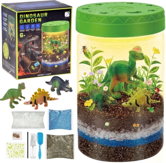 Verlichte dinosaurus-tuin 3-in-1 – DIY-terrarium, lampje en planten kweken